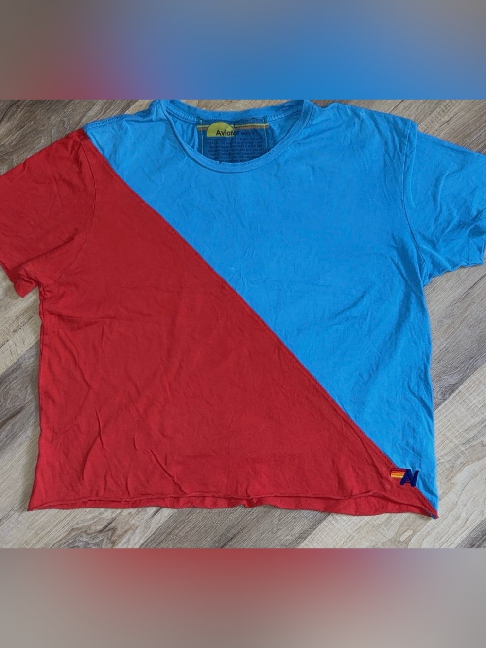 Aviator Nation Vintage Red & teal blue size Large women’s slightly crop tee! - Picture 5 of 5